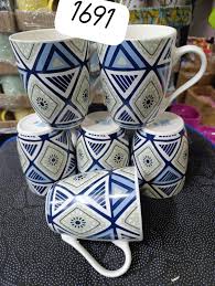 Exclusive 6pcs Ceramic Mugs Set, Hand-Painted Studio Pottery Coffee Cups, Beautiful Ceramic Coffee Mugs for Home, Office, Tea, Latte, Cappuccino, Durable Microwave Safe Drinkware Gift Set