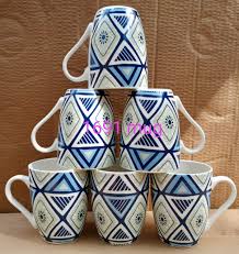 Exclusive 6pcs Ceramic Mugs Set, Hand-Painted Studio Pottery Coffee Cups, Beautiful Ceramic Coffee Mugs for Home, Office, Tea, Latte, Cappuccino, Durable Microwave Safe Drinkware Gift Set