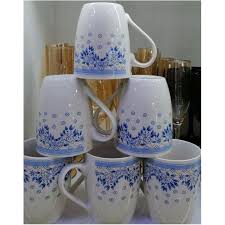 Elegant 6pcs Ceramic Mugs Set – Durable Coffee Tea Cups with Comfortable Handle, Microwave & Dishwasher Safe, Classic White Design for Home, Office, Parties, Gifts Daily Hot Beverage Enjoyment (350ml)