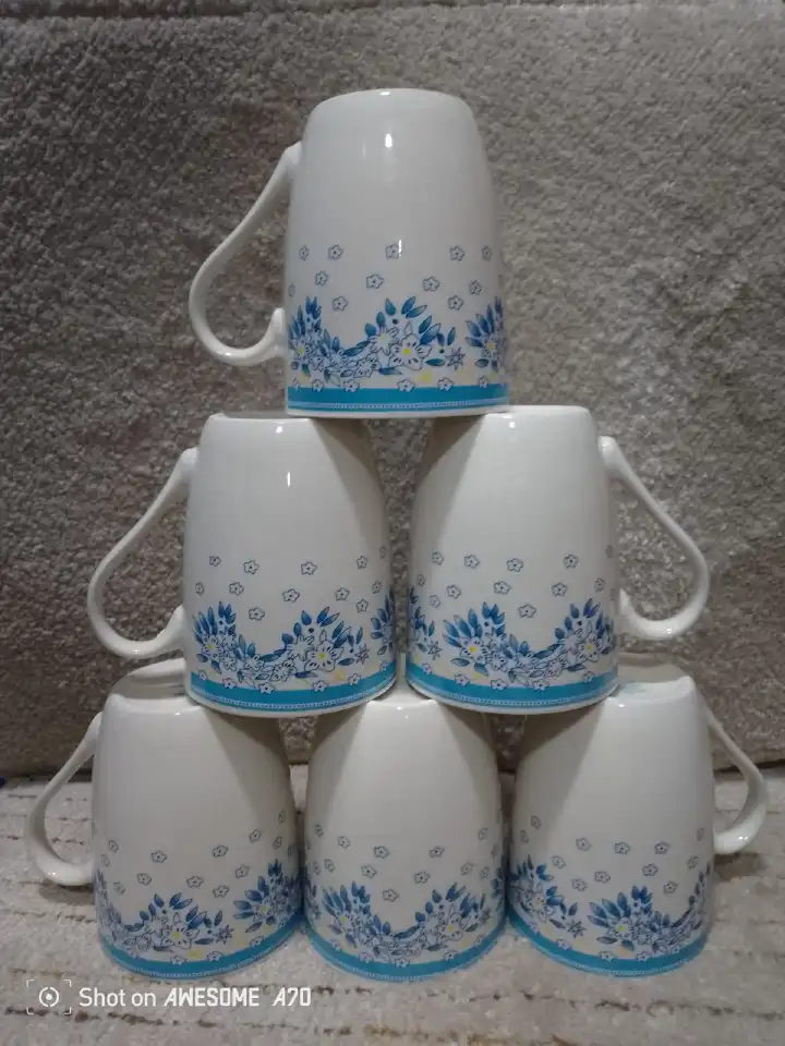 Elegant 6pcs Ceramic Mugs Set – Durable Coffee Tea Cups with Comfortable Handle, Microwave & Dishwasher Safe, Classic White Design for Home, Office, Parties, Gifts Daily Hot Beverage Enjoyment (350ml)