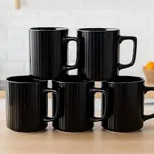 Ceramic Elegant Mugs for Tea Coffee Set of 6 – Thick Chip-Resistant Ceramic Cups with Ergonomic Handles, Classic Kitchen Design, Durable Dishwasher Microwave Safe Drinkware for Home and Office