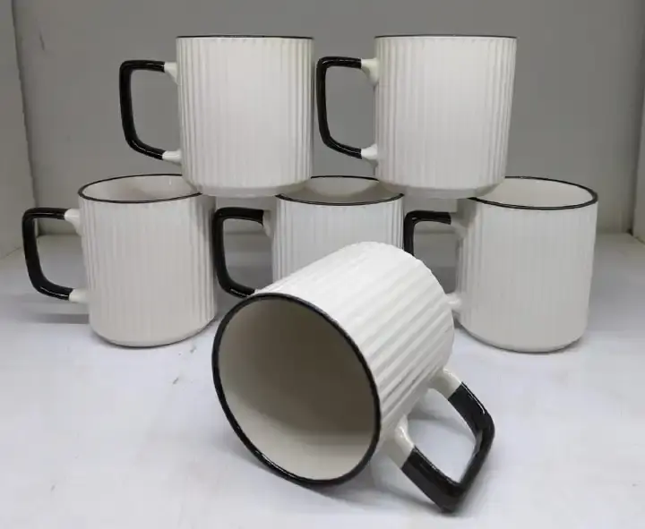 Classy 6Pcs Porcelain Coffee Cups 14 Ounce Ceramic Mug Set With Handle Solid Color Design For Latte Cappuccino Tea Cafe Use Microwave And Dishwasher Safe Home Kitchen Drinkware Set