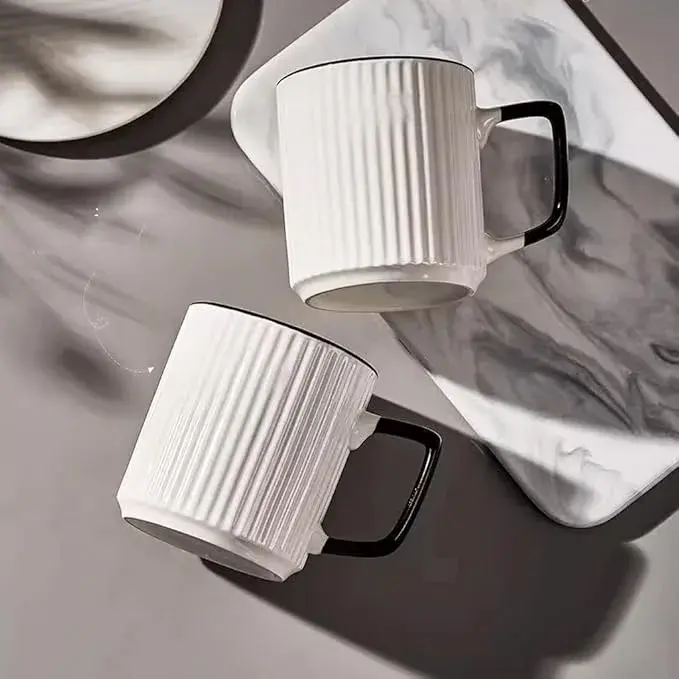 Classy 6Pcs Porcelain Coffee Cups 14 Ounce Ceramic Mug Set With Handle Solid Color Design For Latte Cappuccino Tea Cafe Use Microwave And Dishwasher Safe Home Kitchen Drinkware Set