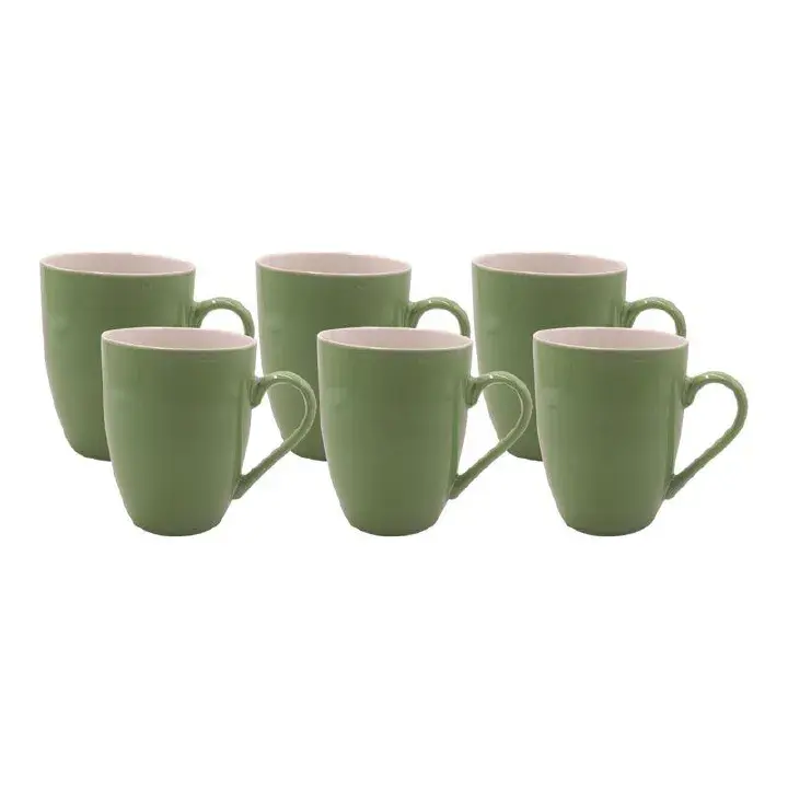 Niceone 6PCS 370ML Premium Porcelain Tea Coffee Milk Cups Set, Elegant Durable Ceramic Mugs for Daily Use, Smooth Glaze, Heat-Resistant, Comfortable Handle, Ideal Gift for Family & Friends