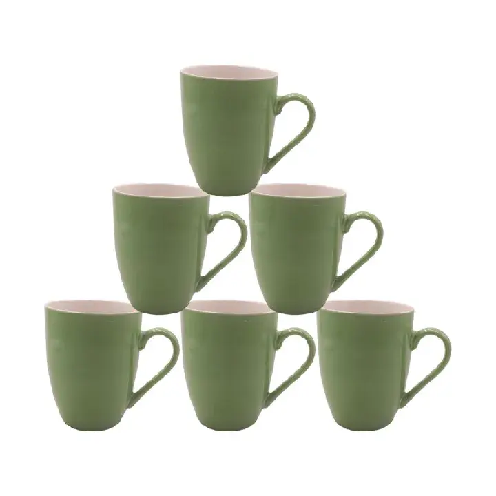 Niceone 6PCS 370ML Premium Porcelain Tea Coffee Milk Cups Set, Elegant Durable Ceramic Mugs for Daily Use, Smooth Glaze, Heat-Resistant, Comfortable Handle, Ideal Gift for Family & Friends