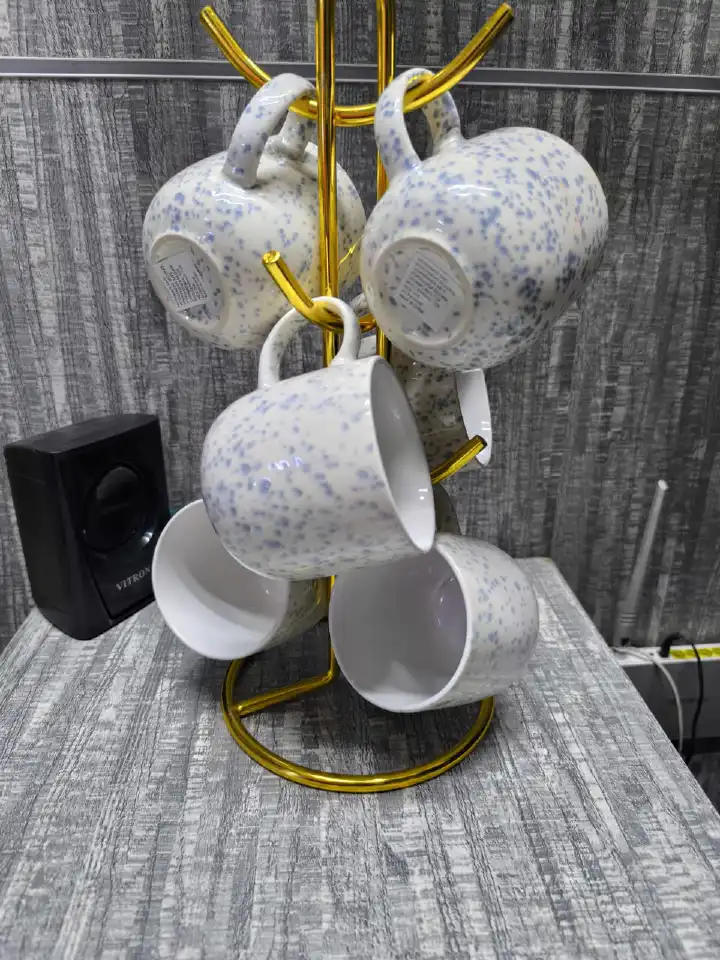 6pcs Ceramic Mug Set – Coffee Cups for Latte Cappuccino Tea – Durable Ceramic Handle Mugs for Home Kitchen Office – Microwave & Dishwasher Safe – Stylish White Tea Coffee Mug Set