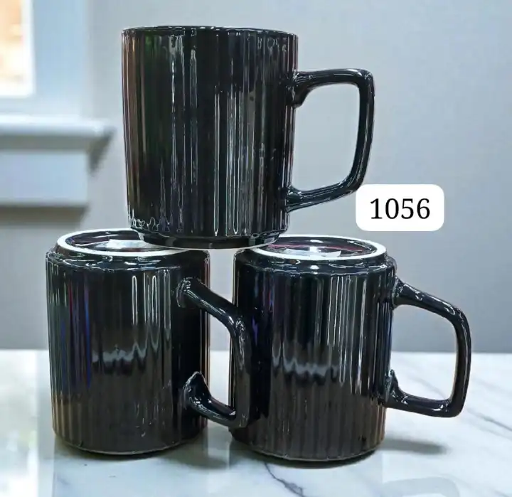 Ceramic Elegant Mugs for Tea Coffee Set of 6 – Thick Chip-Resistant Ceramic Cups with Ergonomic Handles, Classic Kitchen Design, Durable Dishwasher Microwave Safe Drinkware for Home and Office