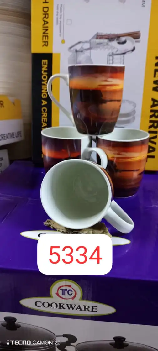 Strong Ceramic Tea Cup Mug with Thick Ergonomic Handle, Chip Resistant Durable Ceramic, Classic Kitchen Design for Home & Restaurant Use, Indoor or Outdoor Beverage Cup (Set)