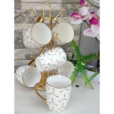 Strong Ceramic Tea Cup Mug with Thick Ergonomic Handle, Chip Resistant Durable Ceramic, Classic Kitchen Design for Home & Restaurant Use, Indoor or Outdoor Beverage Cup (Set)