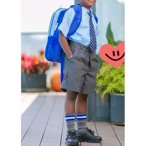 Fashion 6 Pairs Comfy Cotton Grey Blue Strips Boys School Socks – Soft Breathable Kids Socks for Daily Wear, Sports, School Uniform, Durable Non-Slip Cotton Blend Footwear