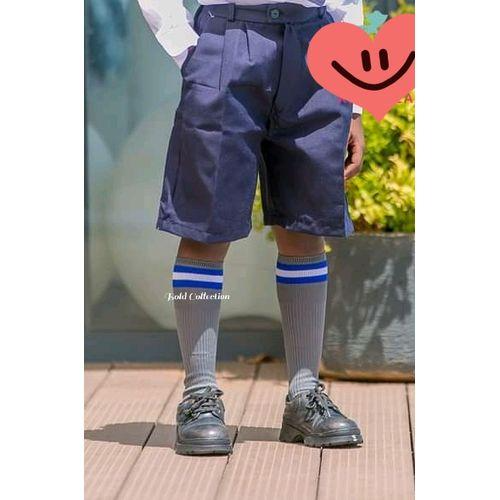 Fashion 6 Pairs Comfy Cotton Grey Blue Strips Boys School Socks – Soft Breathable Kids Socks for Daily Wear, Sports, School Uniform, Durable Non-Slip Cotton Blend Footwear