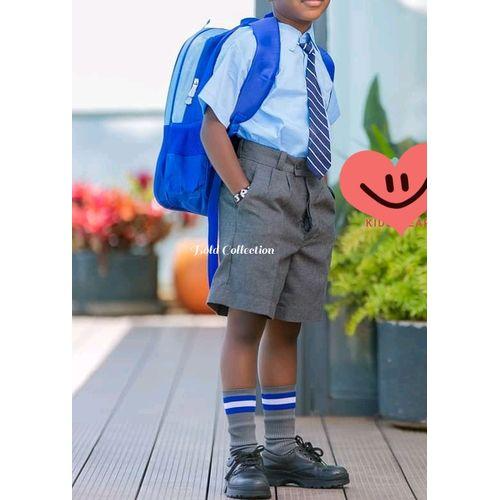 Fashion 6 Pairs Comfy Cotton Grey Blue Strips Boys School Socks – Soft Breathable Kids Socks for Daily Wear, Sports, School Uniform, Durable Non-Slip Cotton Blend Footwear