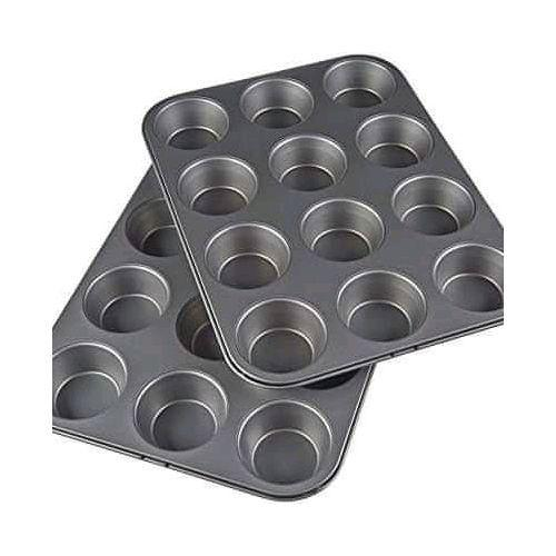 12-Hole Muffin Tin / Baking Tin with Free Measuring Cup Set – Non-Stick Bakeware for Cupcakes, Muffins, and Desserts, Oven & Dishwasher Safe for Home Baking