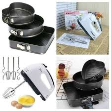 3 Pieces Baking Set Tins with Free Electric Hand Mixer – Non-Stick Cake, Bread & Muffin Pans for Home Baking, Easy Clean, Durable, Perfect Gift for Beginners & Professionals