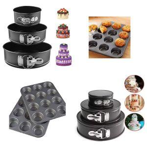 4pcs Baking Tins Set – Round Cake Pans & 12-Hole Muffin Tray Non-Stick Bakeware for Home and Professional Baking
