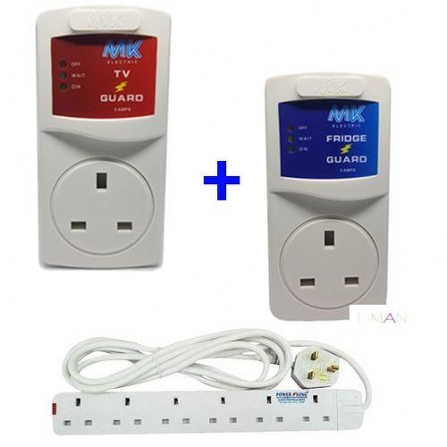 Electronics TV Guard + Fridge Guard + Free 6-Way Extension Power Strip – Surge Protector Voltage Stabilizer for Home Appliances Safety