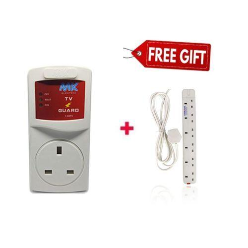 Electronics TV Guard + Fridge Guard + Free 6-Way Extension Power Strip – Surge Protector Voltage Stabilizer for Home Appliances Safety