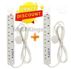 2Pcs 6 Way Power Extension Socket with 3M Cable Surge Protector for Home, Office, Electronics, Multi-Plug Power Strip with Safety Switch and Overload Protection