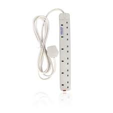 2Pcs 6 Way Power Extension Socket with 3M Cable Surge Protector for Home, Office, Electronics, Multi-Plug Power Strip with Safety Switch and Overload Protection