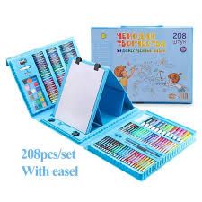 Kids 208 Pcs Art Drawing, Painting and Coloring Set – Complete Creative Kit with Crayons, Markers, Paints, Brushes, Stencils and Accessories for Boys and Girls