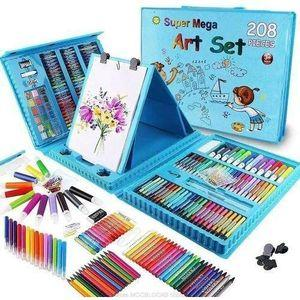 Kids 208 Pcs Art Drawing, Painting and Coloring Set – Complete Creative Kit with Crayons, Markers, Paints, Brushes, Stencils and Accessories for Boys and Girls