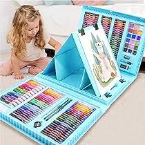 Kids 208 Pcs Art Drawing, Painting and Coloring Set – Complete Creative Kit with Crayons, Markers, Paints, Brushes, Stencils and Accessories for Boys and Girls