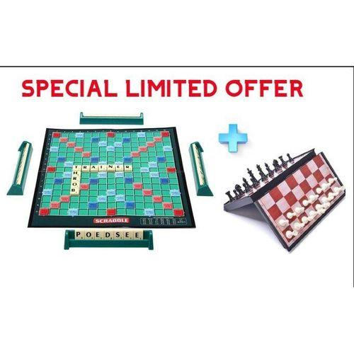 2 Games Scrabble & Chess Board Set – 100 Letter Tiles Scrabble Game with Classic Chess Board for Family Fun, Strategy, Learning, and Indoor Entertainment