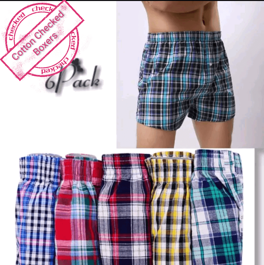 6PCs Pure Cotton Checked Mens Women Boxers Finest and High Quality Comfortable Boxers men Soft and multicolor men checked cotton boxers 6 Pcs Boxer Shorts All for Adult 100% Cotton