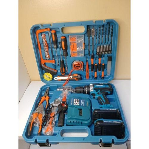 Makita Multifunctional DIY Household And Professional Electric Drill Tool Set-hardware Toolbox Electrician Woodworking Repair Tool Combination Set, With 36v Cordless Drill With Drilling And Impact Fun