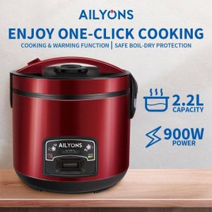 📍🍂AILYONS Rice Cooker 3 In 1, Deluxe 2.2L Automatic Electric – Red RCX-22B02🍳Large Capacity For The Whole Family
Power : 900W
Material : Stainless Steel Body
Luxury Color
Non-Stick Removable Inner