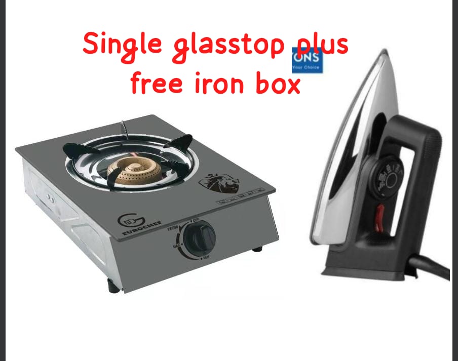Eurochef B-001C DELUXE SINGLE GLASSTOP BURNER AUTO IGNITION GAS COOKER WITH GLASS TOP -GREY
