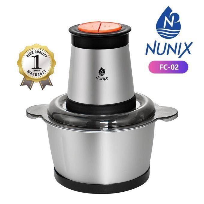 Nunix 2L Electric Food Chopper & Blender - 1000W Powerful Food Processor with 2-Speed Settings, Stainless Steel Blades for Meat, Vegetables, Fruits,Nuts - Multi-Function Kitchen Appliance