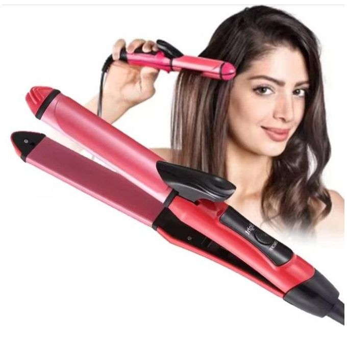 Nova 2 in 1 hair Flat iron and Curling tong, Hot Comb Curling Flat Hair Straightener and Curler