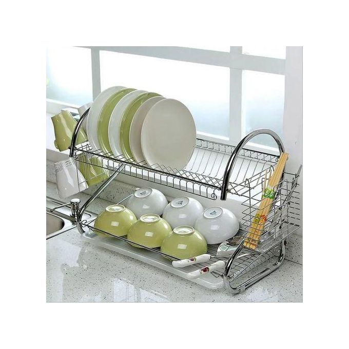 Nunix Two Layer Dish Drainer and Rack. Stainless Steel. For Kitchen Utensils.