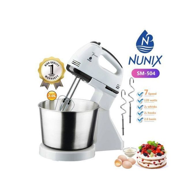 Nunix Bowl Mixer Stand And Hand Mixer With Dough Hooks
