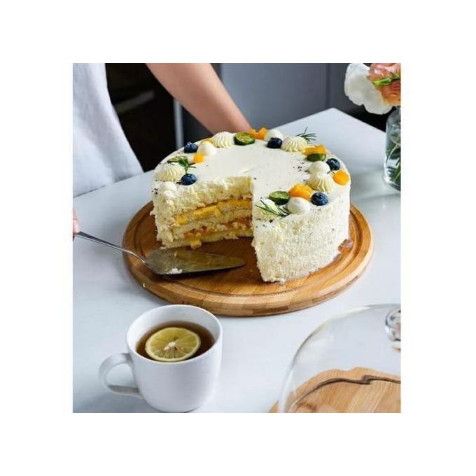 Cake Stand Glass Serving Cake Cover Bamboo Base Display
