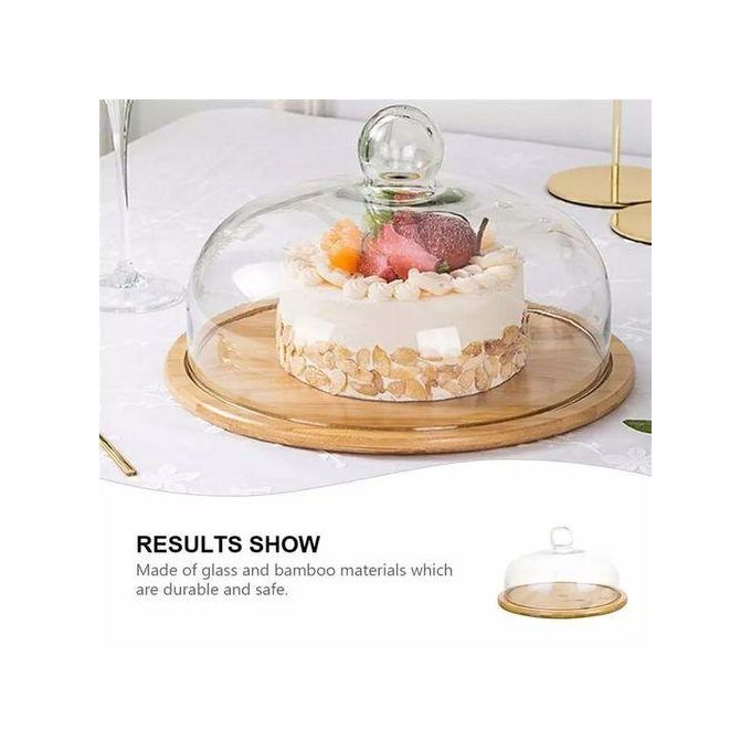 Cake Stand Glass Serving Cake Cover Bamboo Base Display