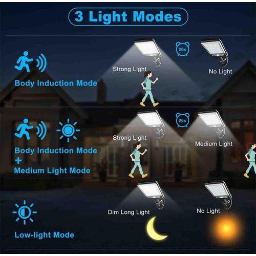 Solar Light LED Solar Street Sensor Light Dusk To Dawn Outdoor Road Wall Lamp with Motion Sensor Modes