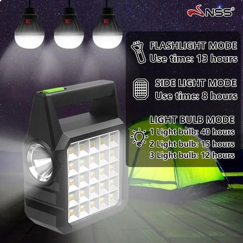 GDTIMES Solar Lighting System With Emergency Light, 3pcs Bulbs, Mobile Charging and Panel