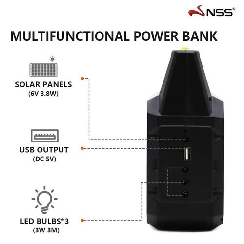GDTIMES Solar Lighting System With Emergency Light, 3pcs Bulbs, Mobile Charging and Panel