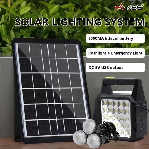 GDTIMES Solar Lighting System With Emergency Light, 3pcs Bulbs, Mobile Charging and Panel