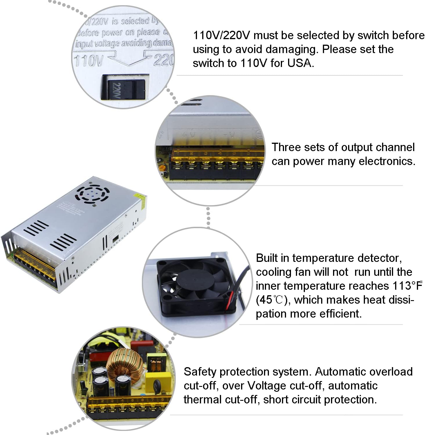 AC 110V/220V to DC 12V 30A 360W Universal Regulated Switching Power Supply Transformer Adapter LED Driver for LED Strip, CCTV Camera System, Radio