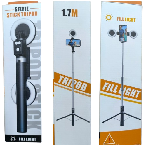 Selfie Stick Tripod Stand with 2 Ring Lights  Adjustable & Portable for Professional Photos & Videos