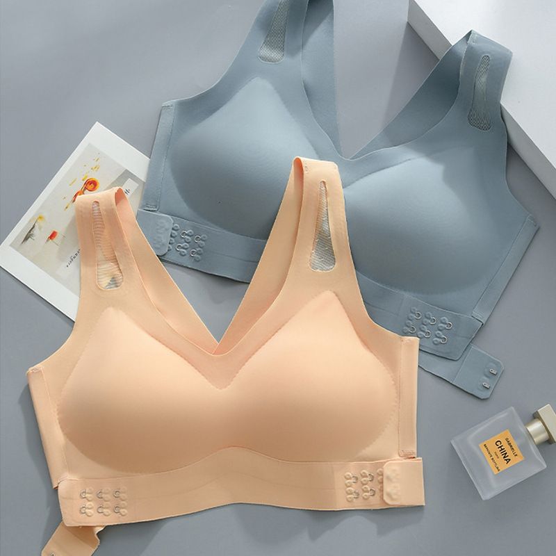 No trace, no steel ring bra gathered, beautiful back, ultra-thin ice silk front buckle, sports yoga bra, anti sagging bra for girls Style_1 M [80-100 pounds]