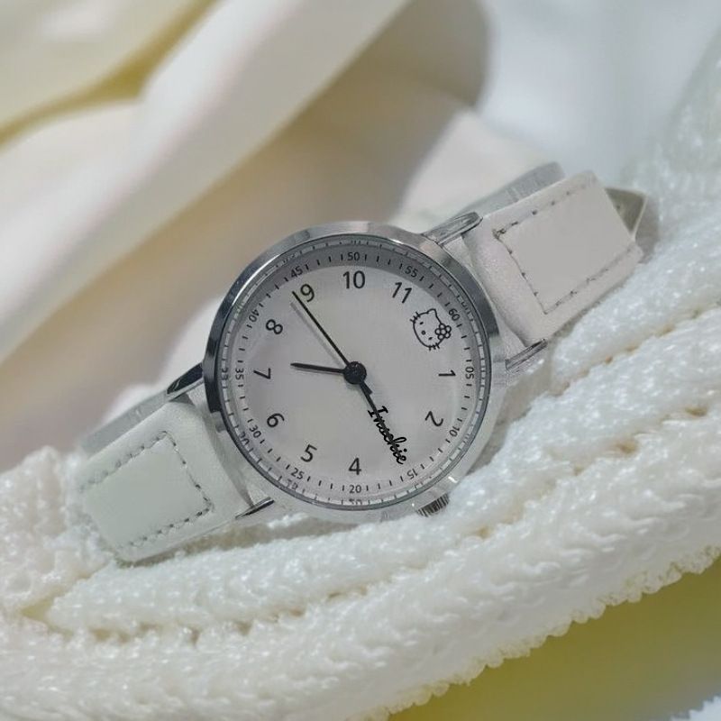 E-commerce new women's watch KT cat belt watch wholesale live broadcast popular women's watch student exam watch white As Pic