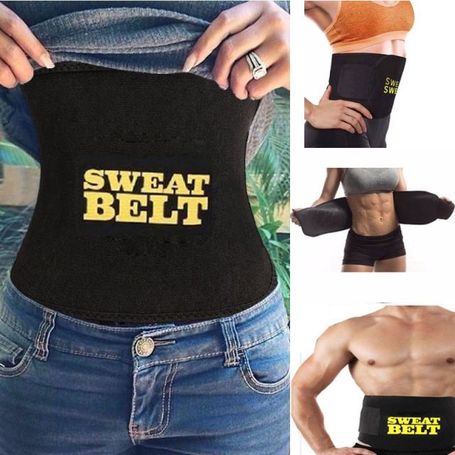 premium waist trainer&trimmer sweat belt for men&women fitness shapewear wrap tummy stomach weight loss fat burner slimming Black One Size