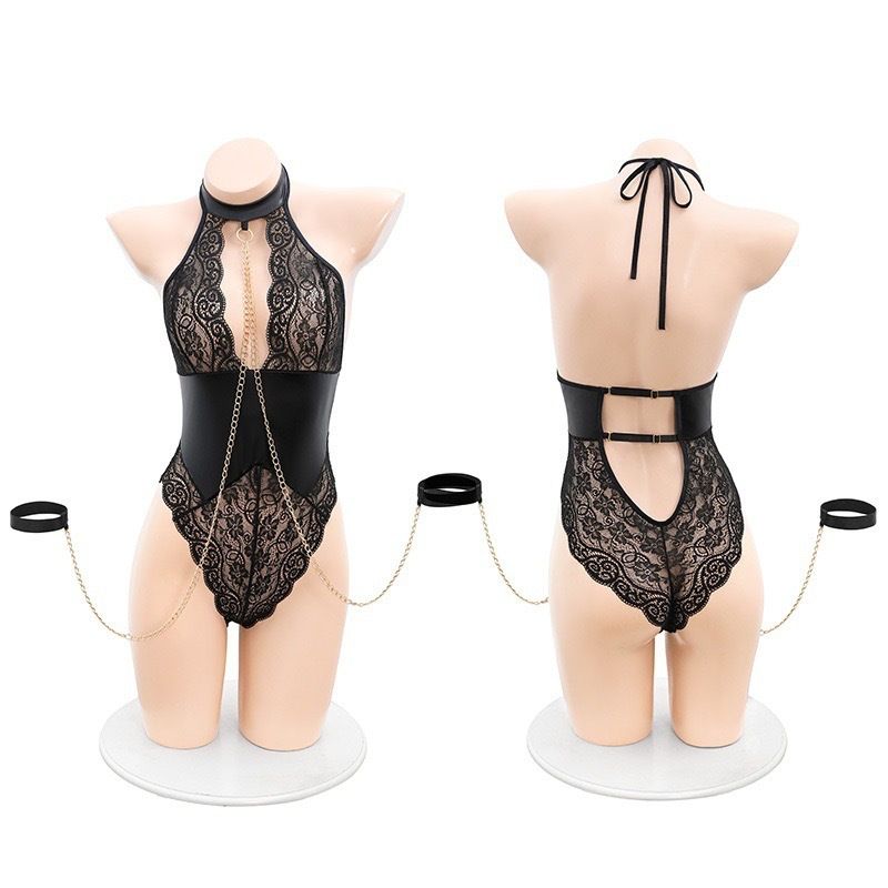 Not to be mistaken for night lingerie sexy chain traction lace jumpsuit pure desire uniform small chest sleepwear set for women