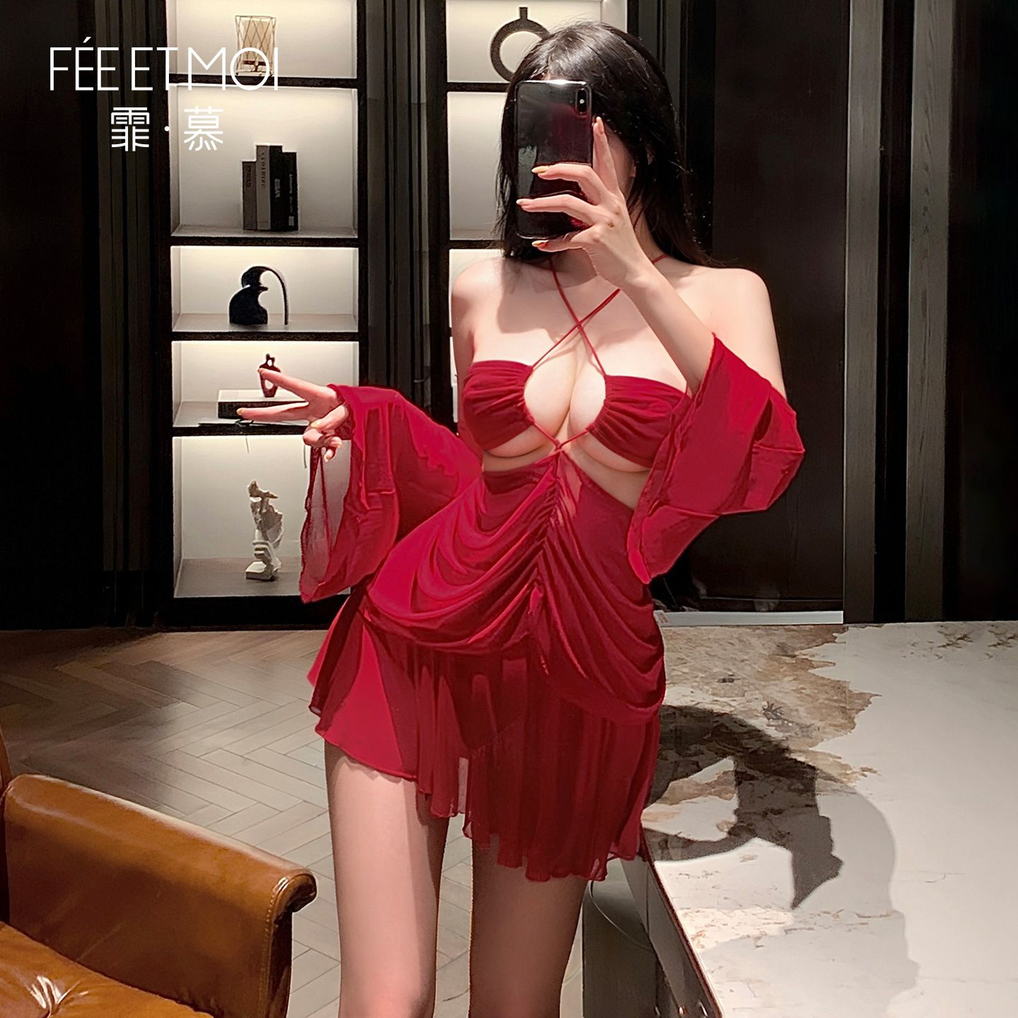 Fei Mu sexy and charming pure desire to hang the neck, expose the chest, see through flirtatious sleepwear, dating lingerie ZY78