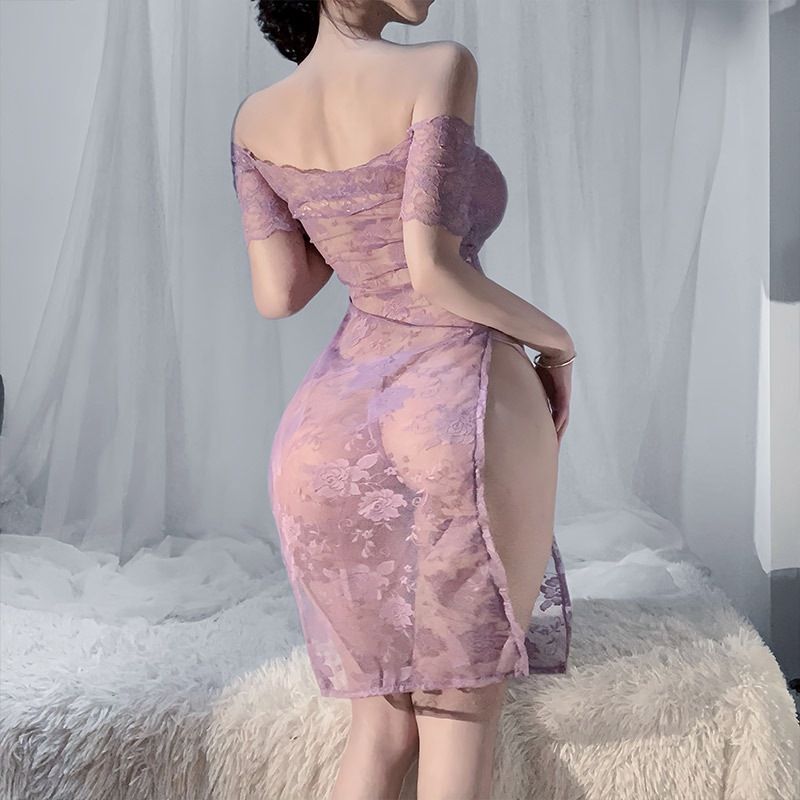 Large size 200 pounds sexy lingerie hot SM sexy lace purple dress pure desire passion without taking off pajamas 670