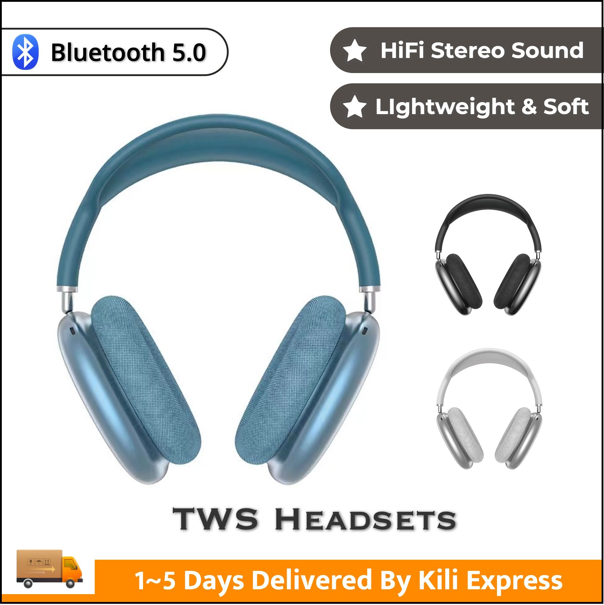 TWS Headphones, P9(Pro Max), Wireless Bluetooth 5.1 with Immersive HiFi Stereo, 2024 New Arrival, HD Call, 360° Subwoofer Earphones Fashion Bluetooth Headphones for Phones and PC